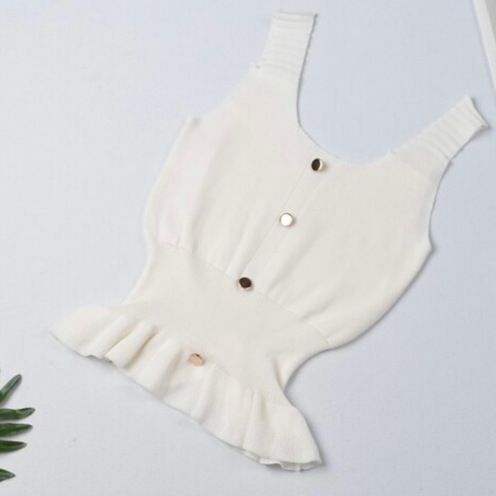 White Ruffled Cropped Tank